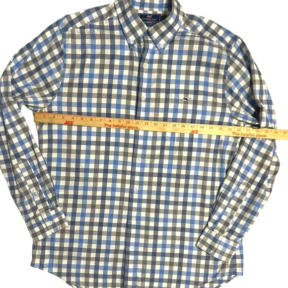 Vineyard Vines Men Button Down Blue Plaid Long Sleeve Size Large Slim Fit Tucker - Picture 8 of 10